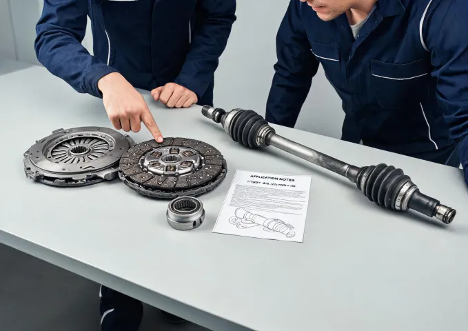 Automotive parts team reviewing clutch and driveline application notes