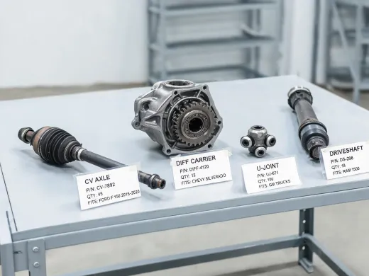 Wholesale replacement-parts buyers checking labeled driveline stock